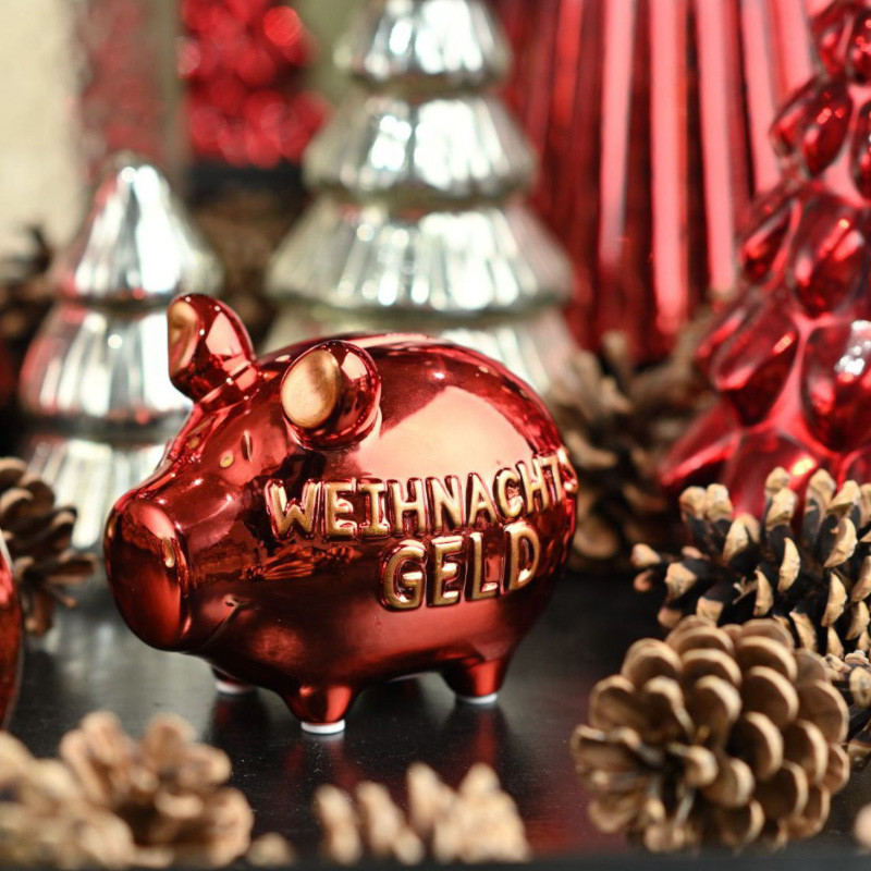 Sparschwein Company Weihnachtsgeld Sparschwein Keramik Rot Gold 12 x 9 x 9 cm